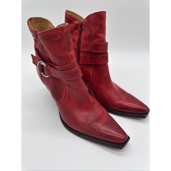 Charlie 1 Horse Shoes - Women's Lucchese Charlie 1 Horse Red Ankle Boots Snip Toe Cowboy Zip Sz 9b